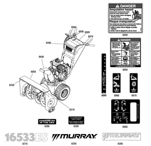 Decals Group Diagram and Parts List for 1696282-00 2012 Briggs and Stratton Snow Blower
